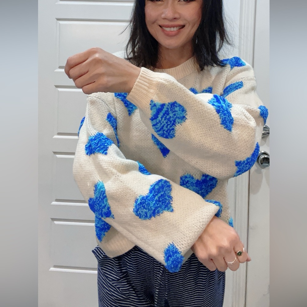 06 Cozy Hearts Print Oversized Knit Sweater Top - Picture 14 of 14